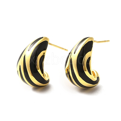 Brass Enamel Stud Earrings EJEW-B120-02G-03-1