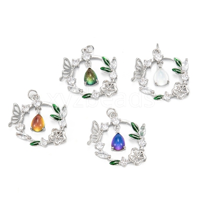 Brass Clear Cubic Zirconia Glass Pendants ZIRC-C024-20P-1