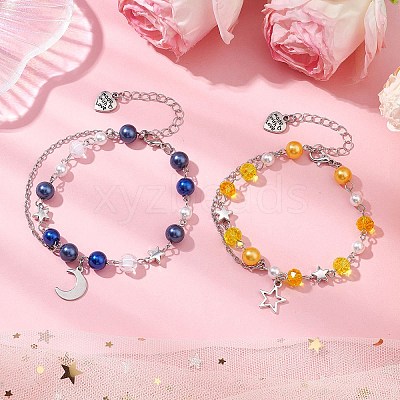 2Pcs Glass & Acrylic Beads Charm Bracelets BJEW-JB11411-1