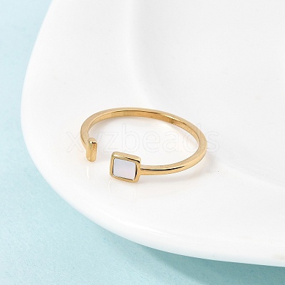 304 Stainless Steel & Natural Shell Cuff Rings for Women RJEW-G372-01G-03-1