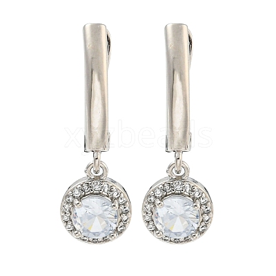 Flat Round Brass Micro Pave Clear Cubic Zirconia Hoop Earrings EJEW-I307-02P-1