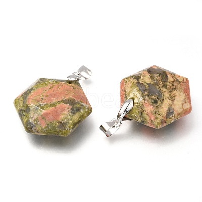 Faceted Natural Unakite Pendants G-F340-03Q-1