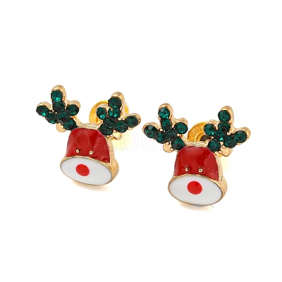 Christmas Alloy Emerald Rhinestone Stud Earrings for Women LS-EJEW-M256-01C-G-1