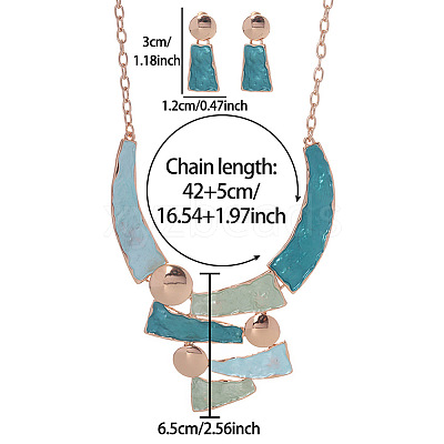 Trapezoid Zinc Alloy Enamel Pendant Necklaces & Stud Dangle Earrings Sets for Women WG56C72-01-1