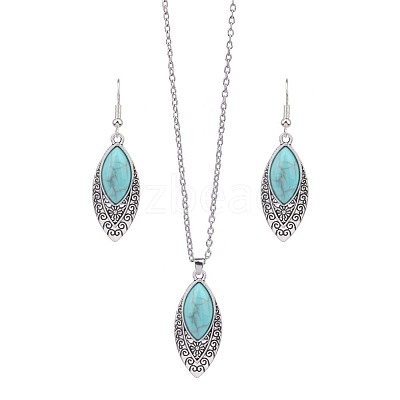 Bohemian Ethnic Style Zinc Alloy & Synthetic Turquoise Pendant Necklaces & Dangle Earrings Sets WG7E01E-10-1