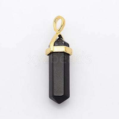 Natural Dyed & Heated Black Agate Bullet Double Terminated Pointed Pendants G-P053-G33O-1