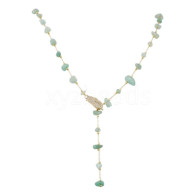 Natural Green Aventurine Chip Handmade Link Chain Necklaces NJEW-JN05811-02-1