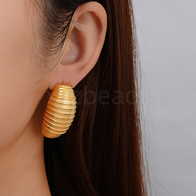Geometric 304 Stainless Steel Stripe Oval Stud Earrings IX6748-1