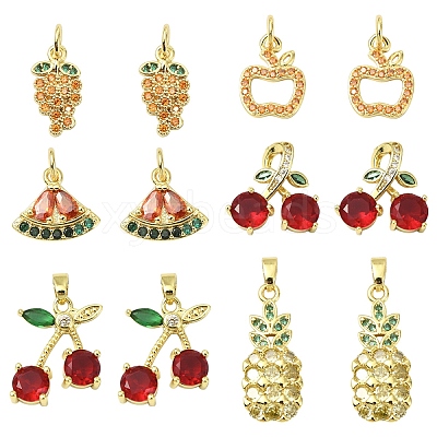 2Pcs Brass Micro Pave Cubic Zirconia Pendants KK-YW0003-22-1