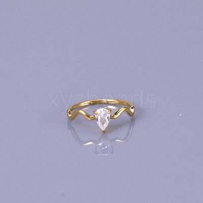 Teardrop 304 Stainless Steel with Clear Cubic Zirconia Finger Rings for Women FS-WG6614B-02-1