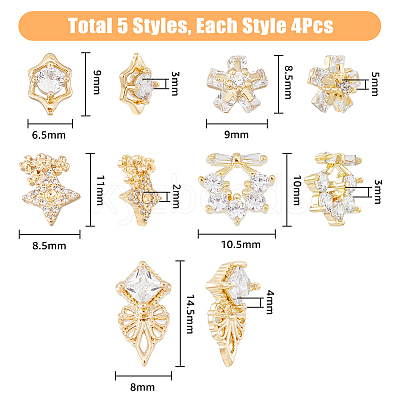 20Pcs 5 Style Brass Micro Pave Clear Cubic Zirconia Cabochons KK-DC0003-25-1
