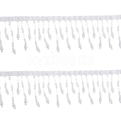 2Yards Polyester with Plastic Imitation Pearl Beads Tassel Ribbons OCOR-GF0004-99A-1