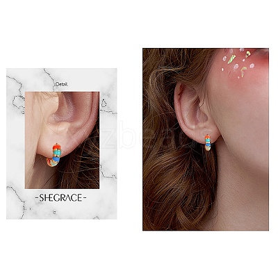 Enamel Striped Thick Hoop Earrings JE1110A-1