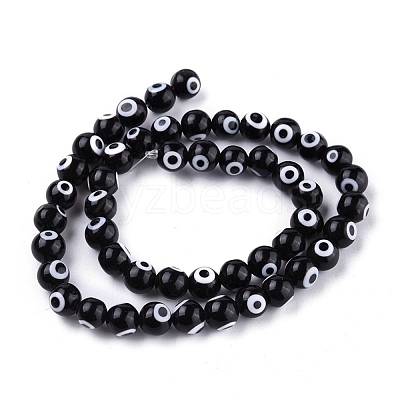 Handmade Evil Eye Lampwork Round Bead Strands X-LAMP-L055-8mm-08-1