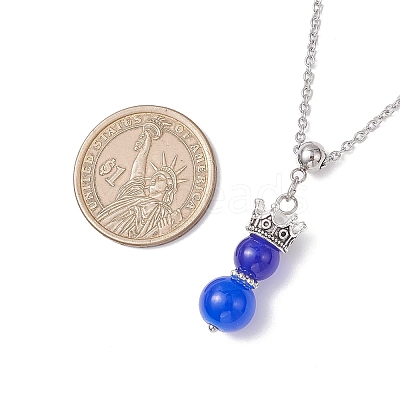 Handmade Glass Beaded Prince with Crown Pendant 304 Stainless Steel Cable Necklaces for Women NJEW-JN05447-02-1