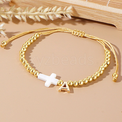 Brass Round Bead Braided Bead Bracelets VB3830-1-1