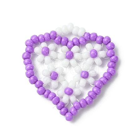 Glass Seed Beaded Heart with Flower Pendants PALLOY-MZ00529-03-1