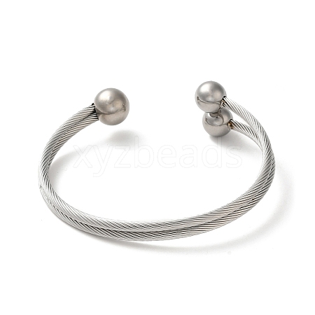 Non-Tarnish 304 Stainless Steel Round Ball Cuff Bangles BJEW-P310-05P-1