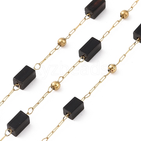 Natural Black Agate Rectangle Beaded Chains AJEW-SZ0002-42G-1