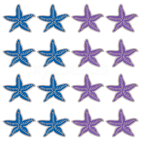 16Pcs 2 Colors Starfish Self Adhesive Computerized Embroidery Cloth Iron on/Sew on Patches DIY-FG0008-18-1