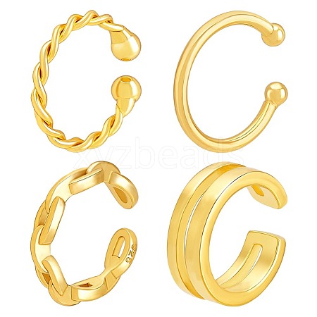 4Pcs 4 Styles 925 Sterling Silver Cuff Earrings EJEW-PH0001-38G-1