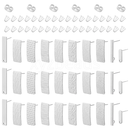   60Pcs 10 Style Rectangle Shape 201 & 304 Stainless Steel Stud Earring Finding STAS-PH0005-29-1