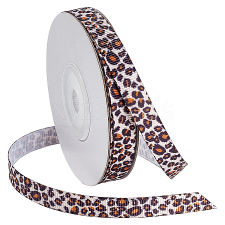 10 Yards Polyester Leopard Print Grosgrain Ribbons SRIB-WH0011-151-1