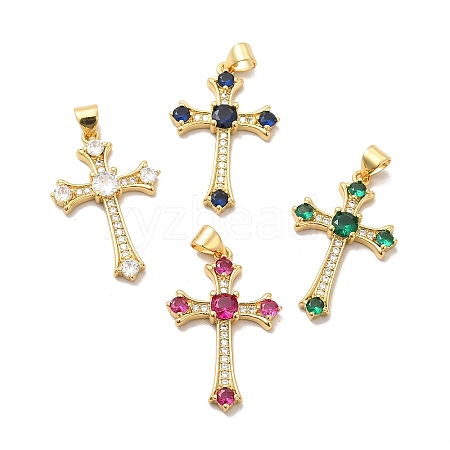 Rack Plating Brass Micro Pave Cubic Zirconia Pendants KK-K165-08G-1