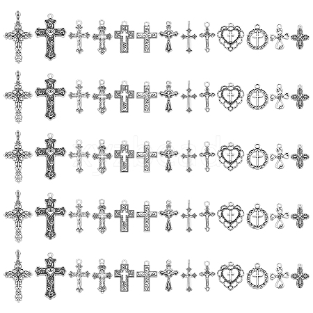 WADORN 130Pcs 13 Styles Tibetan Style Cross Alloy Pendants FIND-WR0011-41-1