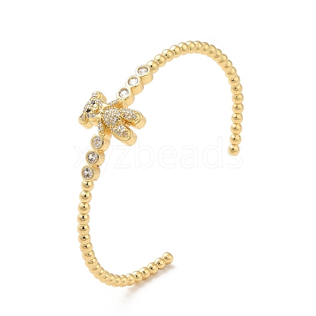 Cubic Zirconia Bear Open Cuff Bangle BJEW-M231-04G-1