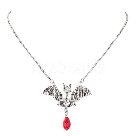 Alloy Bat and Glass Pendant Necklaces NJEW-TA00141-1