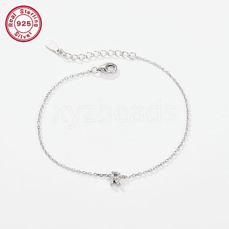 Anti-Tarnish Rhodium Plated 925 Sterling Silver Letter Cubic Zirconia Link Bracelets GI2156-18-1