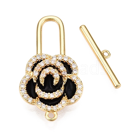 Brass Micro Pave Clear Cubic Zirconia Toggle Clasps KK-N254-143G-B-1