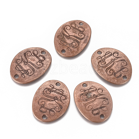 Tibetan Style Metal Alloy Flat Oval Carved Monogram Links connectors PALLOY-O032-R01-NF-1