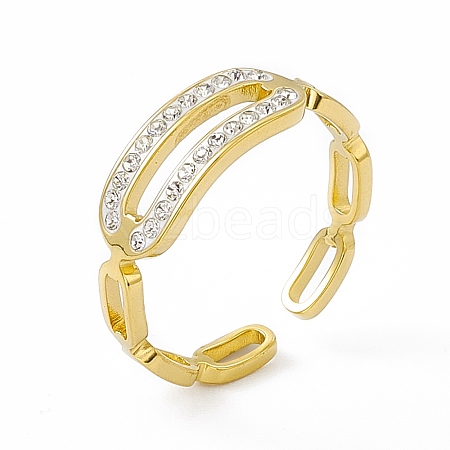 Ion Plating(IP) 304 Stainless Steel Cubic Zirconia Cuff Ring for Women RJEW-C060-05G-1