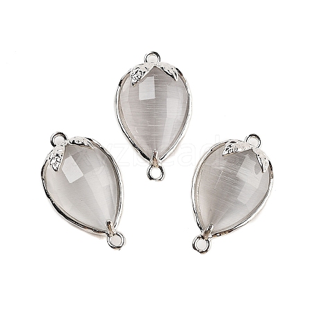 Cat Eye Faceted Teardrop Connector Charms G-B081-02P-04-1