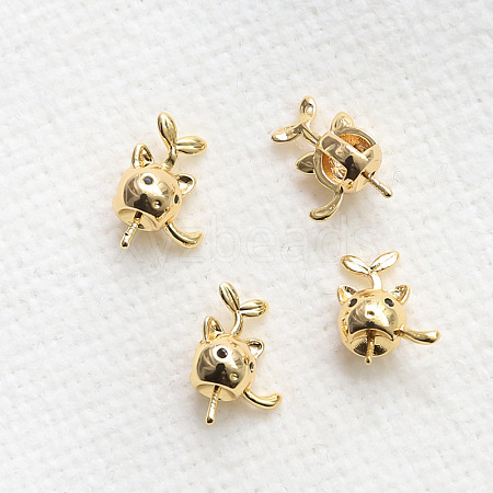 Cat Shaped Brass Peg Bails Pin Charms BAPE-PW0002-04G-1