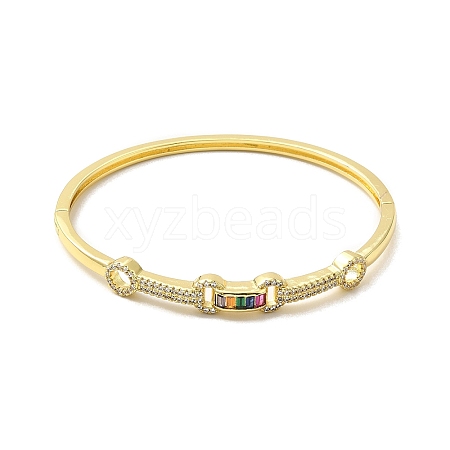 Rectangle & Donut Colorful Cubic Zirconia Hinged Bangle BJEW-G659-02G-1
