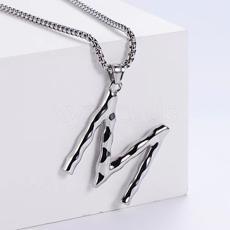 3Pcs Stainless Steel Textured Letter Pendant Box Chain Necklaces LW4134-40-1