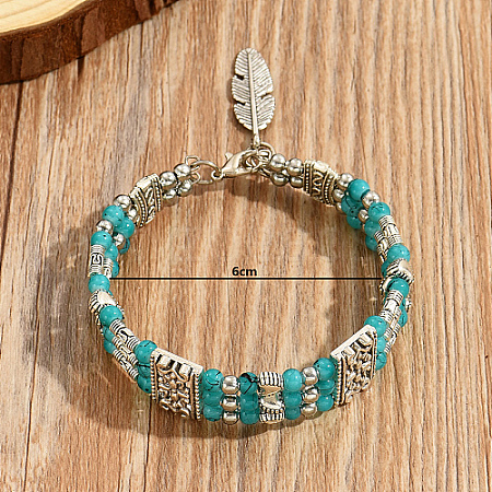 Synthetic Turquoise Beaded Triple Layer Multi-strand Bracelet LK3030-1