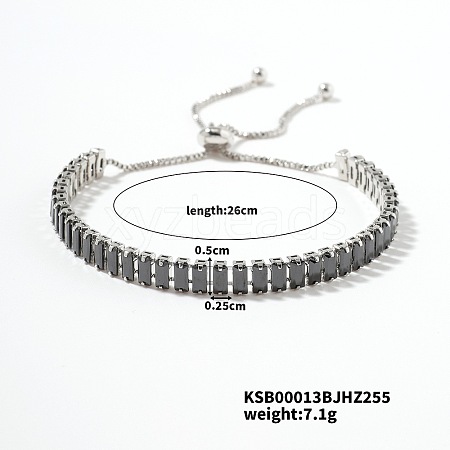 Brass Jet Rhinestone Box Chain Slider Bracelets for Women TG7650-9-1