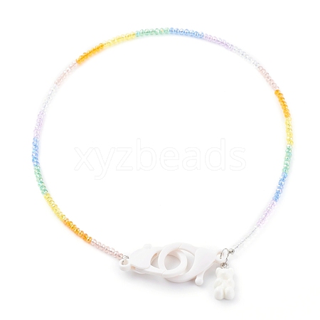 Rainbow Personalized Electroplate Glass Beaded Necklaces NJEW-JN03410-05-1