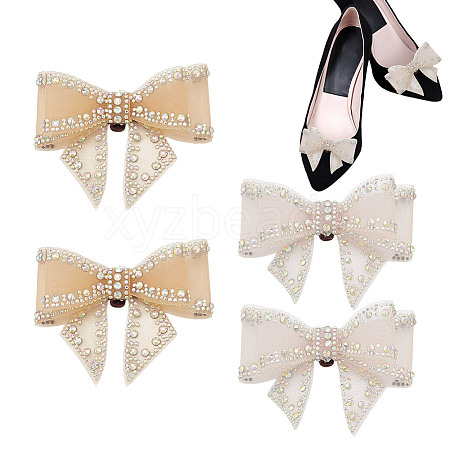 4Pcs 2 Colors Bowknot Polyester Rhinestone Shoe Decorations AJEW-HY0001-80B-1