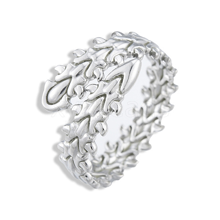 Non-Tarnish 201 Stainless Steel Leaf Wrap Open Cuff Ring for Women RJEW-N038-103P-1