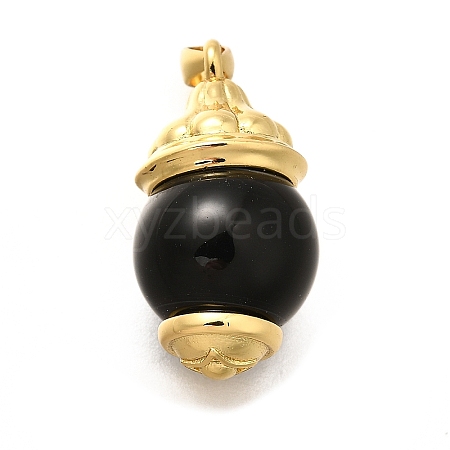 Brass & Natural Black Agate(Dyed & Heated) Pendants KK-Q043-22G-1