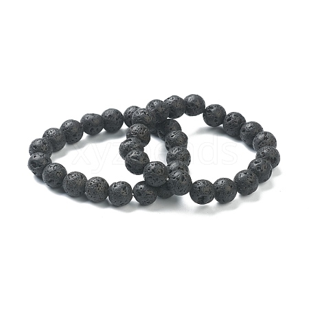 Natural Lava Rock Beaded Stretch Bracelets BJEW-A117-D-33-1