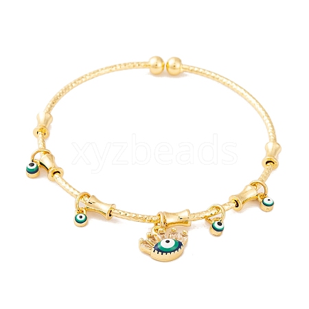 Brass Pave Clear Cubic Zirconia Charm Bangles for Women BJEW-S147-20B-G-1