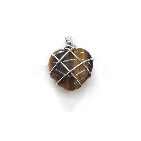 Natural Tiger Eye Copper Wire Wrapped Pendants FIND-PW0015-21D-1