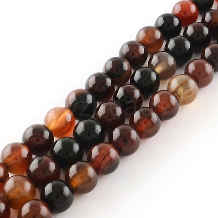 Dyed Natural Striped Agate/Banded Agate Round Bead Strands G-R342-8mm-02-1