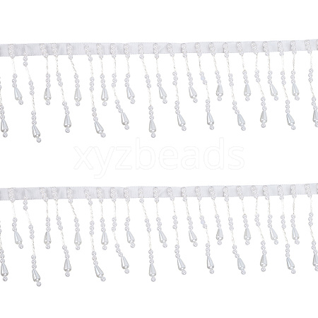 2Yards Polyester with Plastic Imitation Pearl Beads Tassel Ribbons OCOR-GF0004-99A-1